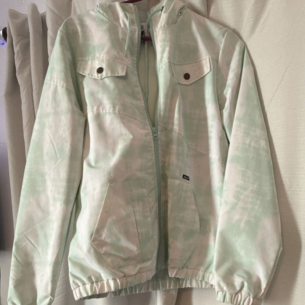 Vintage Y2K Volcom Hooded Windbreaker Jacket Mint Green Tie Dye Kids Youth L/14
